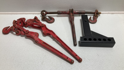 (1) Ratchet Chain, (2) Pittsburg Load Binders, Adjustable Trailer Hitch