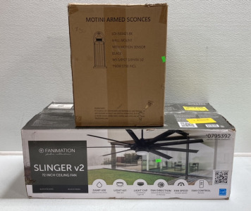 Slinger V2 72&rdquo; Ceiling Fan, Motini Armed Sconce