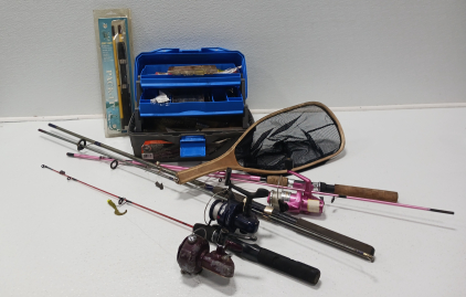 Tackle Box, Fishing Poles And Fishing Net