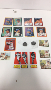 (9) MLB Donruss Masters Of The Game Post Cards (2) MLB Commemorative Coins (4) 2021 Allen And Gunter Cards (3) 2021 Topps Tall Cards