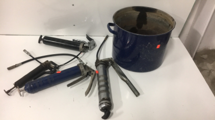 (4)Grease Guns (1) Large Pot