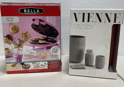 (1) Bella Pie Pop Maker In Original Box, (1) Vienne A gift of Beauty Is Joy Forever &ldquo;Bathroom Kit&rdquo;