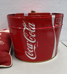 (1) Vintage Old School Coca-Cola Brand Throw Pillow, (2) Stackable Coca-Cola Decor Vintage Buckets