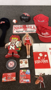 Flat of Nebraska cornhuskers memorabilia