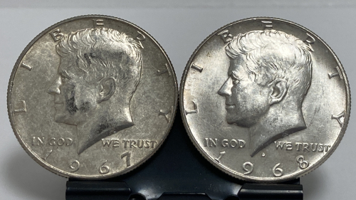1967 & 1968 40% Silver Half Dollars - Verified Authentic
