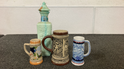 Beer Steins And Jim Beam Bottle