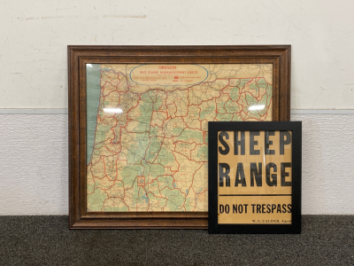 Vintage Oregon Big Game Management Units Map and &ldquo;Sheep Range &ldquo; Sign