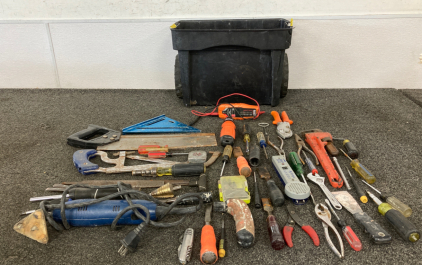 Rolling Bin with Assorted Tools