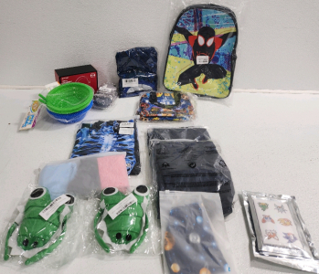 Spider-Man Backpack, (2) Alligator Headbands, (2) Skippy Bowls, Kids Wireless Headphones