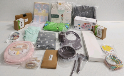 Sleep Onesie, Music Box, (2) Squeeze& Feed Bags, Feeding Set, Diaper Bag And More