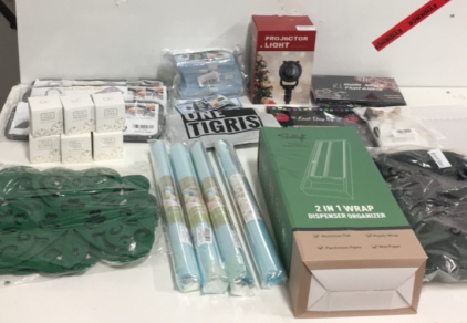 (6) Oscar Charles Blending Makeup abrushes (4) Rolls Of Shelf Liner(1) Soligt 2in1 Dispenser Organizer (1) Projector Light (1000) Fake $100 Bills and Everything Else Pictured!!