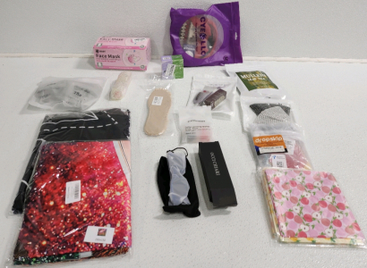 Socks, (2) Tapestry, Glasses, Pink Masks, Eyebrow Make-Up, Dog Sweater, Collar, Ear Plugs And More