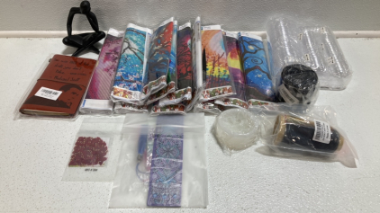 (12) Diamond Painting Kits, Clear Craft Spheres, Flower Mold, Ribbon, Journal, Reading Statue