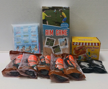 Aim Game, Play Food Set, Shin Gaurds, And Pool Floats