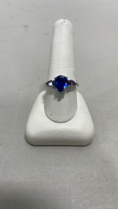 Pear Shaped Blue Sapphire And Amethyst Ring Size 10