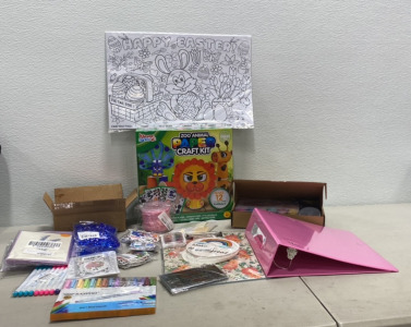 (1) Pack of Saspoo 15 Ct markers, (1) Pack of LOL DOLLS Stickers, (1) Multiple Light Purple Blank Cards, (1) Pink Binder, and lots more cool Art Supplies