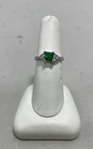 Green Emerald Square Cut Ring .925 Size 7