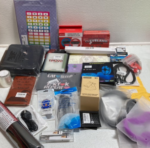 Nintendo Switch Steering Wheel, (2) Kindle Fire 7 Cases, Large Desk Mat, Tablet Stand, (3) LED Strip Lights, 2023 Calendar, Journal, Waterproof Earphones, Various Cables, and more