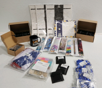 (4) Calenders, (6) Diamond Paintings, (2) Boxes Of Round Containers, Mug, Flag, (5) Card Holders, (3) IPhone 13 Camera Lens Protectors, And More