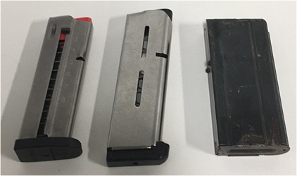 (1) M+P Shield E2 9MM Magazine (1) Wilson Combat .45 ACP Officers Magazine (1) 30 Caliber Carbine Magazine
