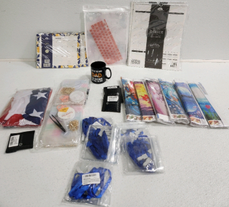 (4) Monthly 2023 Calenders, Flag, Mug, (6) Diamond Paintings, (2) Bead Sets, (4) Camera Lens Protectors For IPhone 13, (5) Card Protectors, MacBook Pro Case