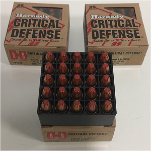 (3) Boxes Of (25) Hornady Critical Defense 9MM Luger Ftx Ammunition