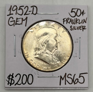 1952-D MS65 Gem Silver Franklin Half Dollar