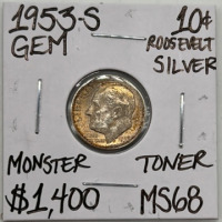 1953-S MS68 Monster Toner Silver Roosevelt Dime