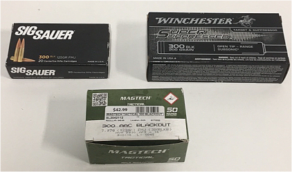 (1) Box Of (20) Sig Sauer .300 Blackout Ammunition (1) Box Of (20) Winchester SubSonic .300 Blackout Ammunition (1) Box Of (50) Magtech Tactical .300 AAC Blackout Ammunition