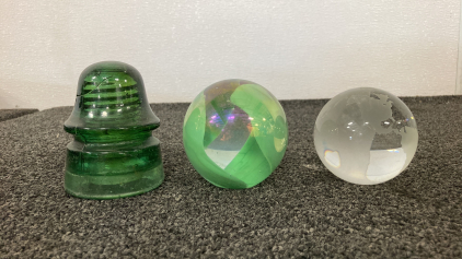 Glass Paperweights And Antique Insulator