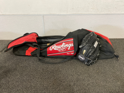 Assorted Baseball Gear with Bag