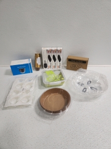 Air Fyer Paper, Wine Filter Areator, (4) Mixing Sliding Mats, Silicone Molds, Lunch Set, Mircowave Food Cover, Mason Jar Sealer, Baking Cups