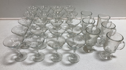 (20) Cocktail Glasses, (6) Irish Coffee Glass Mugs
