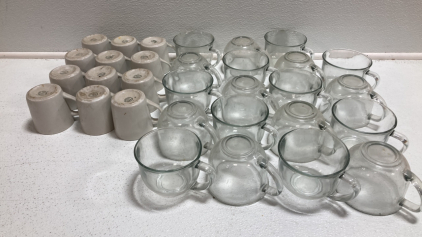 (12) Porcelain Coffee Mugs, (19) Glass Mugs