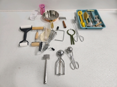 Copper Pan, Large Lot Of Kitchen Untensils