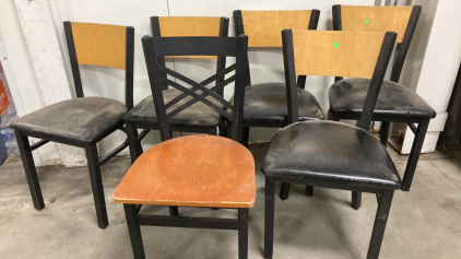 (5) Padded Metal Frame/Wood Back Chairs, (1) Metal Frame/Wood Seat Chair