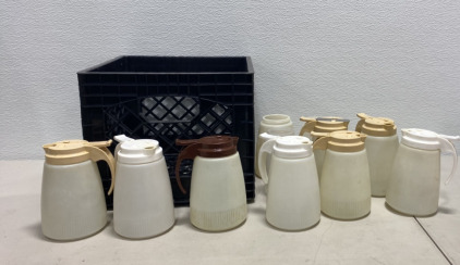 (10) Dressing Pourers, (1) Small Black Crate