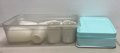 (16) Lunch Trays, (1) Clear Salad Bin, (4) Salad Dressing Pouring Containers, (2) Silverware Holders