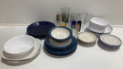 Various Shot Glasses, Various Plates and Bowls, Drinking Glasses, Ice Cream Glass