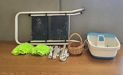 (2) Working 12-inch LED Lights, Working Homedics Footbath, Wicker Basket and More