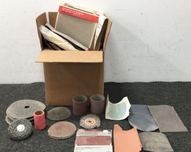 Box of Sandpaper and Assortment of Wheels