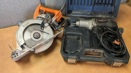 Rigid 7-1/4 Circular Saw, Craftsman 1/2" Impact Wrench w/Case