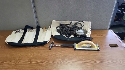 (2) Tool Bags, Working Shop Light, Hammer and More
