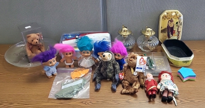 (5) Trolls Dolls, (3) Ty Beanie Babies with Tags, Assorted Electronic Boards, (2) Kerosene Lamps, Working Singer Sew Quick Handheld Sewing Machine, and More