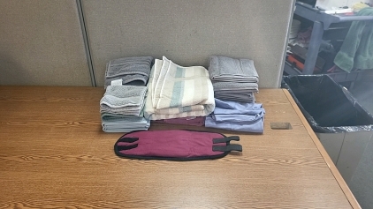 Box of Assorted Towels, (2) Pillow Cases and Microwavable Heating Pad