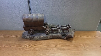 Hand Carved Wood Cart and Horses