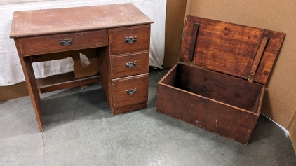 Vintage Wood Desk & Storage Chest