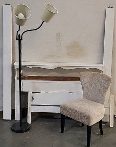 Wood Bed Frame, Lamp and Chair Bedroom Set
