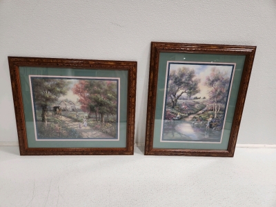 (2) Amish Families Framed Pictures