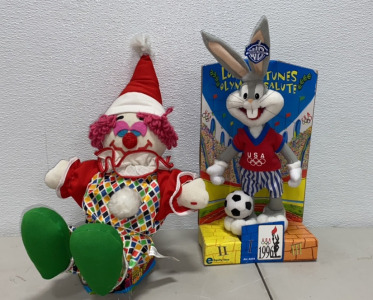 (1) Looney Tunes Olympic Salute Bugs Bunny Doll, (1) Ringling and barnium & Bailey Circus Bros